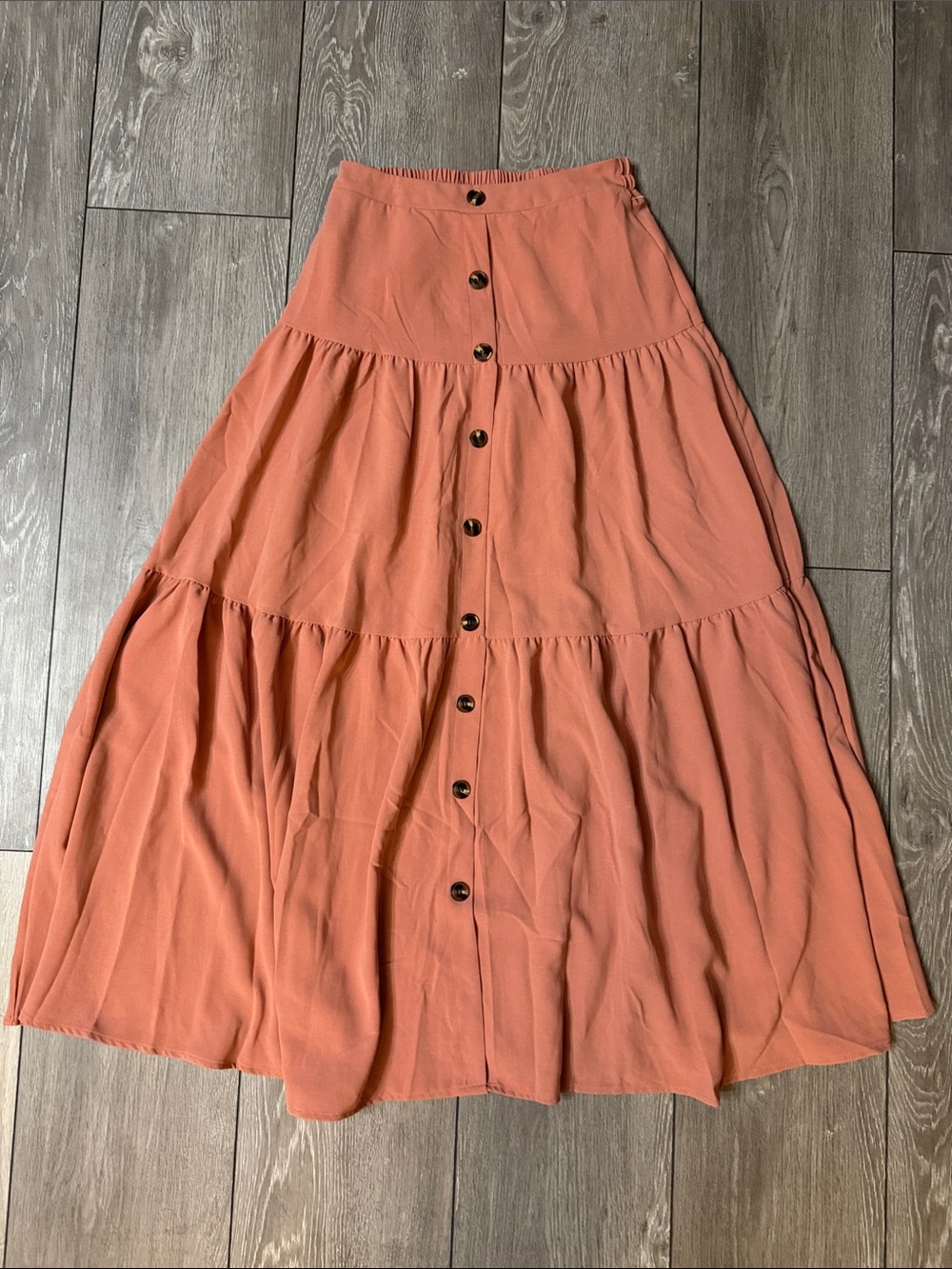 SHEIN Terracotta Tiered Button-Front Maxi Skirt
